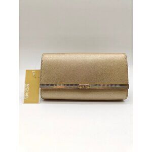MICHAEL KORS Mona metallic leather clutchc shoulder bag - GOLD